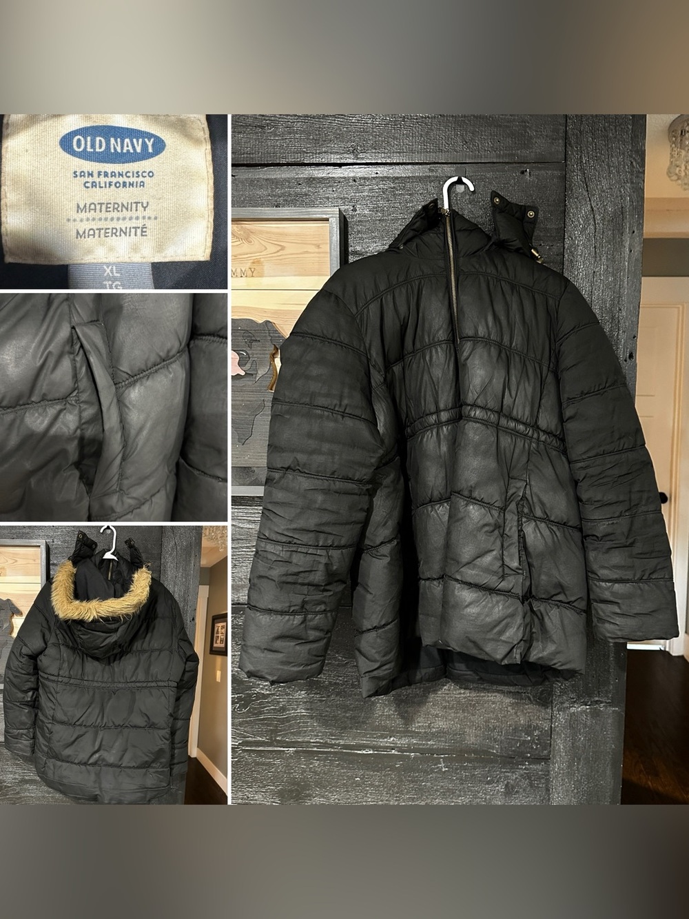 Old Navy Black Women’s Maternity Puffer Jacket with Hood